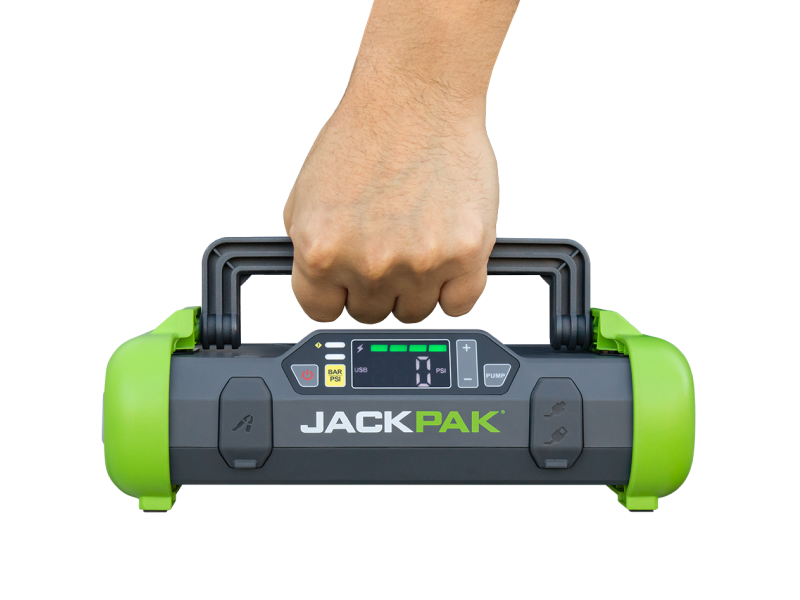 Hand holding JackPak Ultra2500A by the grey handle